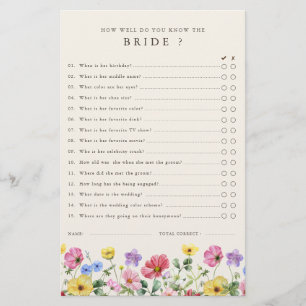 Wildflower Rustic Chic Floral  Bridal Shower Game