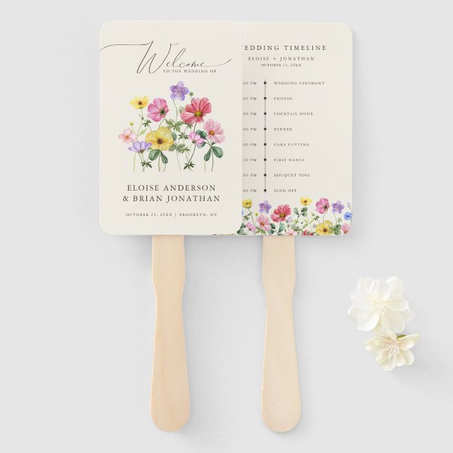 Wildflower Rustic Chic Floral Wedding timeline     Hand Fan (Front and Back)