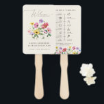Wildflower Rustic Chic Floral Wedding timeline     Hand Fan<br><div class="desc">Celebrate your love story with this elegant floral wedding timeline hand fan featuring a charming watercolor wild flower design and modern calligraphy script. Perfect for a garden wedding, outdoor ceremony, or rustic boho celebration, this design blends whimsical floral elements with timeless elegance. Ideal for summer or spring weddings, the vibrant...</div>