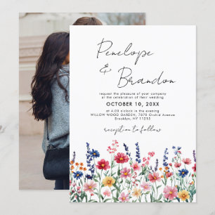 Wildflower Rustic Country Boho chic Photo Wedding Invitation