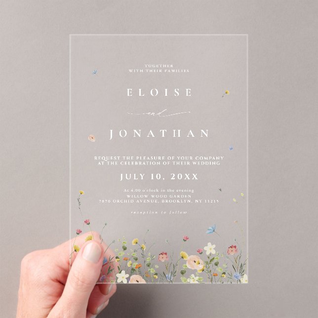Wildflower Rustic Country Boho Floral Chic Wedding Acrylic Invitations (Insitu (Handheld))