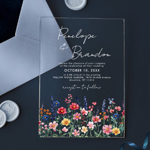 Wildflower Rustic Country Boho Floral Chic Wedding Acrylic Invitations