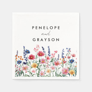 Wildflower Rustic Country Boho Floral Navy Wedding Napkin