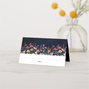 Wildflower Rustic Country Boho Floral Navy Wedding Place Card