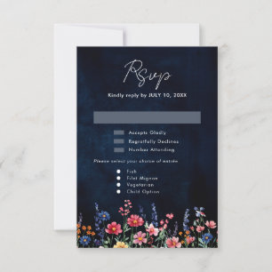 Wildflower Rustic Country Boho Floral Navy Wedding RSVP Card