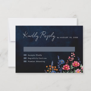 Wildflower Rustic Country Boho Floral Navy Wedding RSVP Card
