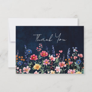 Wildflower Rustic Country Boho Floral Navy Wedding Thank You Card