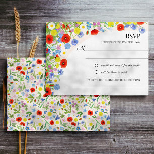 Wildflower Rustic Country Colourful Floral Wedding RSVP Card