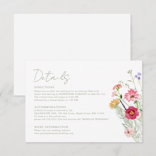 Wildflower Rustic Country Floral Garden Wedding Enclosure Card (Front/Back)