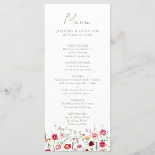 Wildflower Rustic Country Floral Garden Wedding Menu