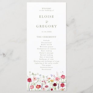 Wildflower Rustic Country Floral Garden Wedding Programme