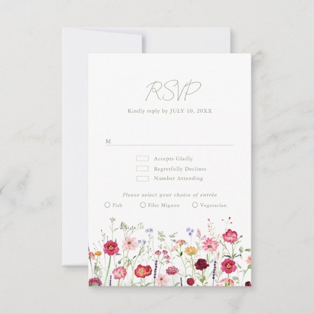 Wildflower Rustic Country Floral Garden Wedding RSVP Card (Front)