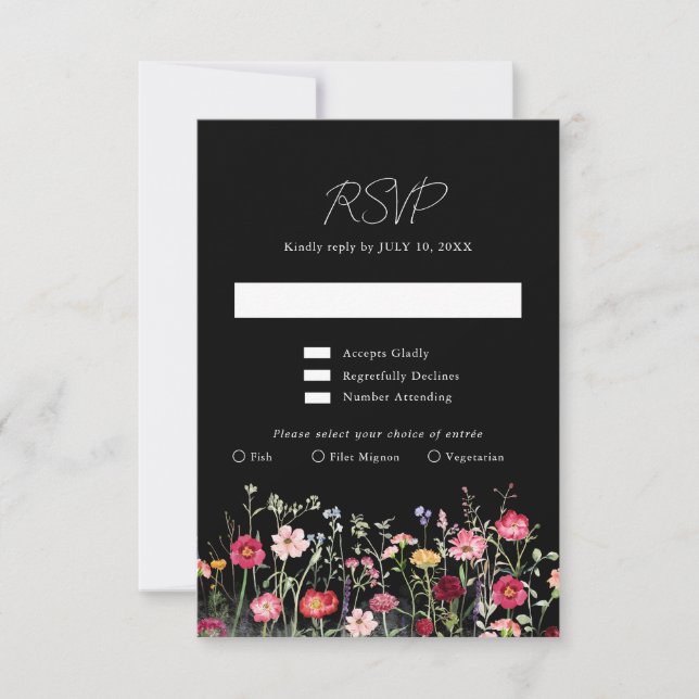 Wildflower Rustic Country Floral Garden Wedding RSVP Card (Front)