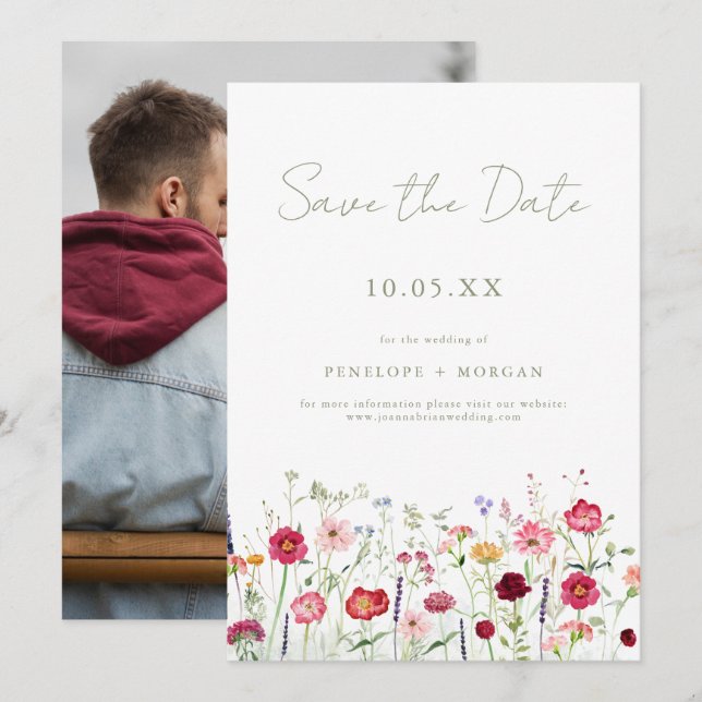 Wildflower Rustic Country Floral Garden Wedding Save The Date (Front/Back)