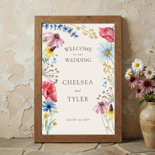 Wildflower Rustic Country Floral Wedding Welcome Poster