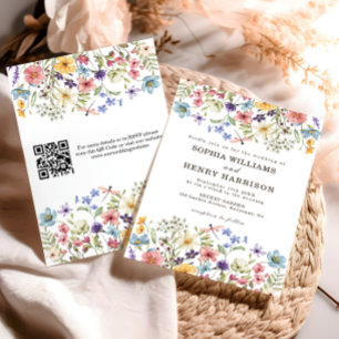 Wildflower Rustic Country Wedding Modern QR Code Invitation