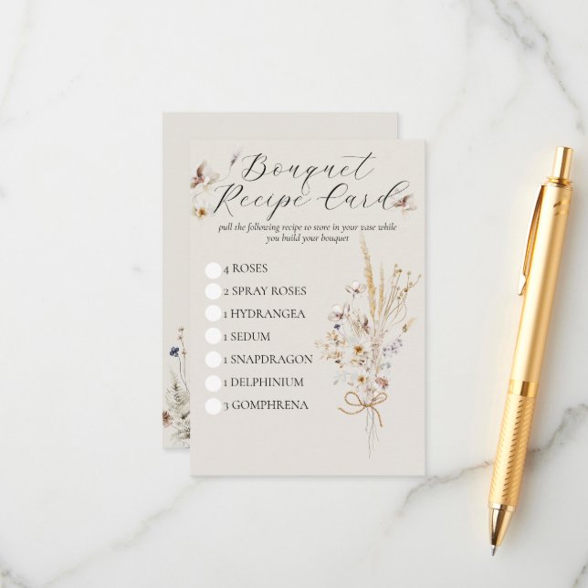 Wildflower Rustic Elegant Bridal Shower Game Enclosure Card (Front/Back In Situ)