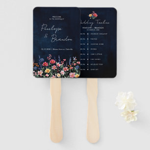 Wildflower Rustic Floral Navy Wedding Timeline Hand Fan