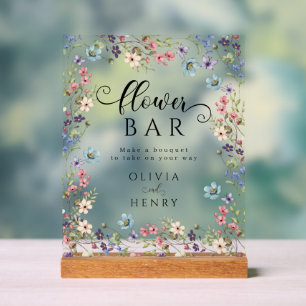 Wildflower Rustic Floral Wedding Flower Bar Acrylic Sign