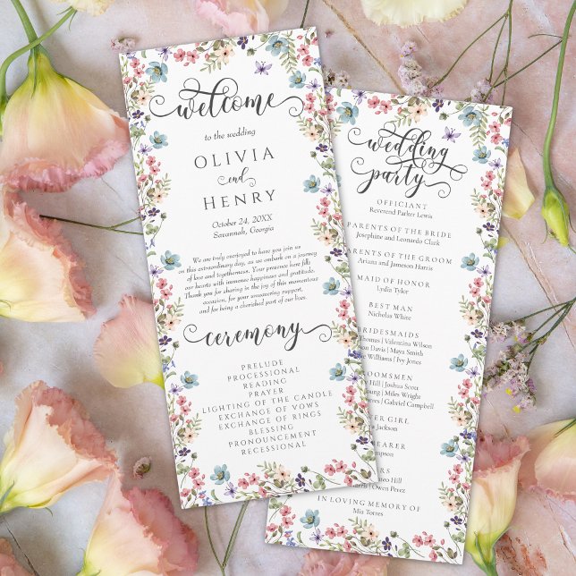  Wildflower Rustic Floral Wedding Program Menu (Creator Uploaded)