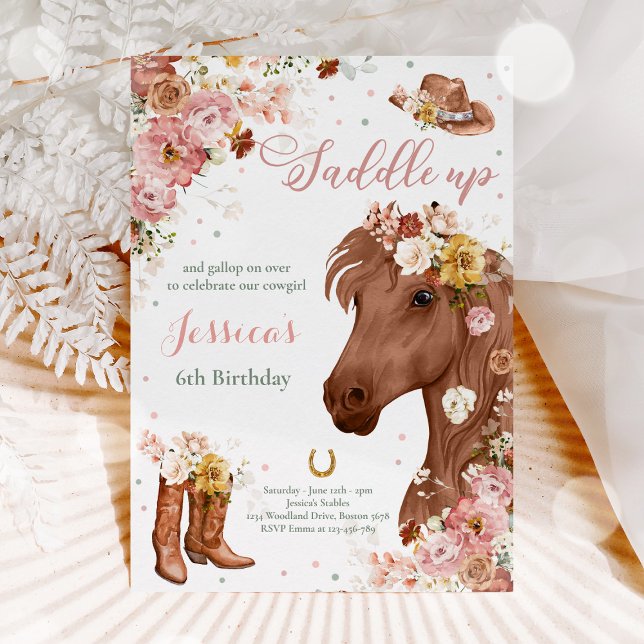 Wildflower Rustic Horse Cowgirl Birthday Party Invitation (Creator Uploaded)