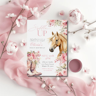 Wildflower Rustic Horse Floral Cowgirl Birthday Invitation