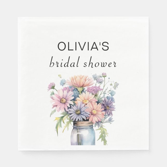 Wildflower Rustic Mason Jar Bridal Shower Paper  Napkin (Front)