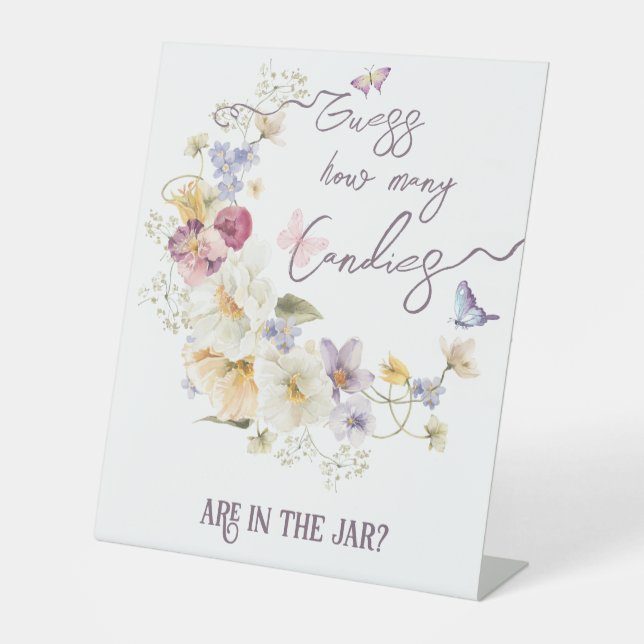 Wildflower rustic purple Baby Shower Guess Game Pedestal Sign (Front)