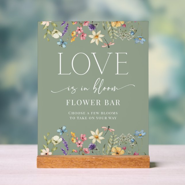 Wildflower Sage Bridal Shower Flower Bar Sign (Neutral)