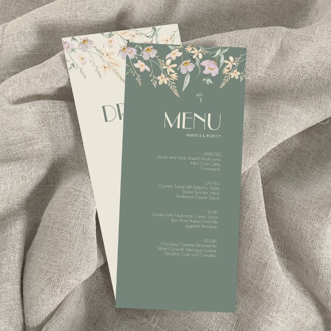Wildflower Sage Deco Wedding Dinner and Drink Menu (Creator Uploaded)