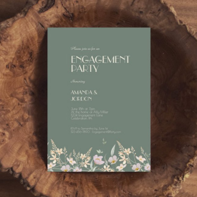 Wildflower Sage Deco Wedding Engagement Party Invitation (Creator Uploaded)