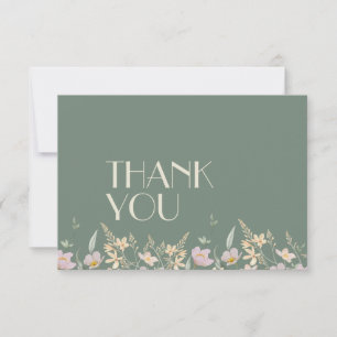 Wildflower Sage Deco Wedding Flat Thank You Card