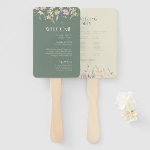 Wildflower Sage Deco Wedding Program Hand Fan
