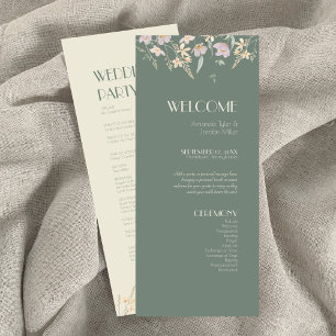 Wildflower Sage Deco Wedding Program Programme