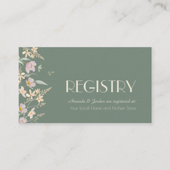 Wildflower Sage Deco Wedding Registry Enclosure Card (Front)