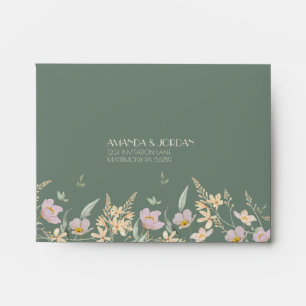 Wildflower Sage Deco Wedding RSVP Envelope