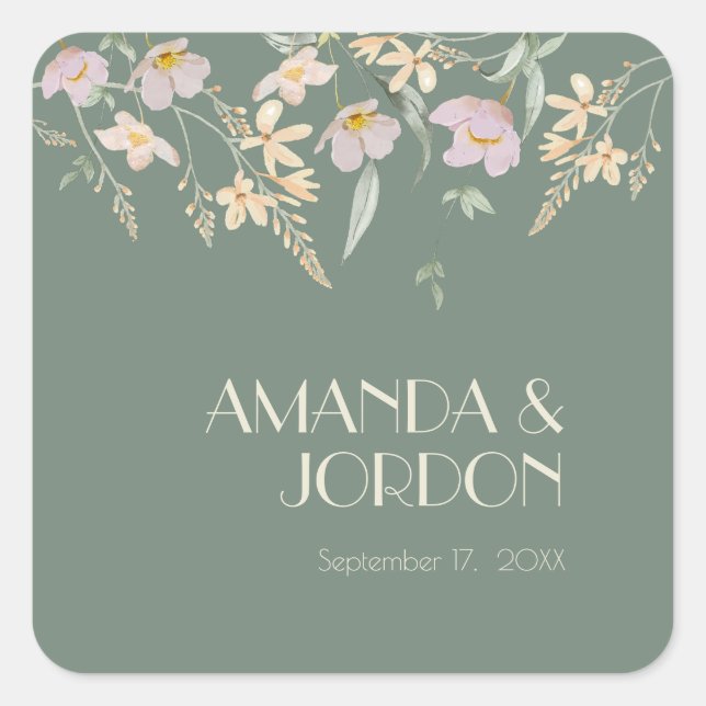 Wildflower Sage Deco Wedding Seal Sticker (Front)