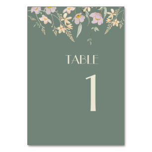 Wildflower Sage Deco Wedding Table Numbers Sign