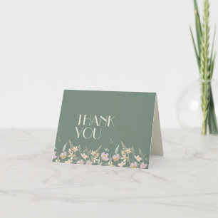 Wildflower Sage Deco Wedding Thank You Card