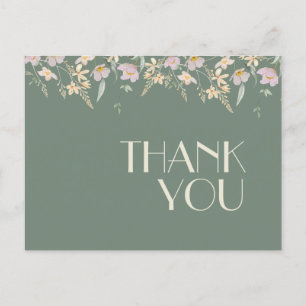 Wildflower Sage Deco Wedding Thank You Postcard