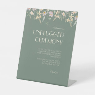 Wildflower Sage Deco Wedding Unplugged Ceremony Pedestal Sign