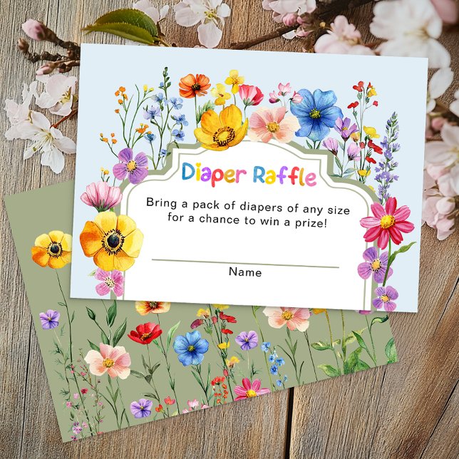 Wildflower Sage Green Baby in Bloom Diaper Raffle  Enclosure Card (Diaper Raffle Card - Baby In Bloom Theme)
