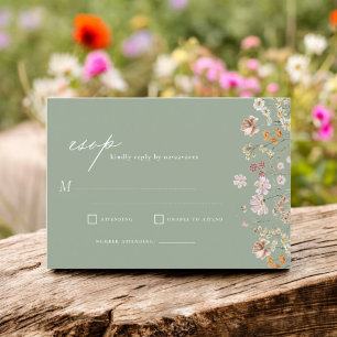 Wildflower Sage Green Boho Garden Wedding RSVP Invitation