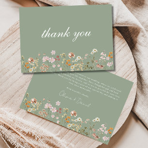 Wildflower Sage Green Boho Wedding Thank You Card