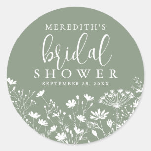 Wildflower Sage Green Bridal Shower Classic Round Sticker
