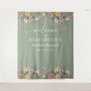 Wildflower Sage Green Bridal Shower Welcome Sign Tapestry