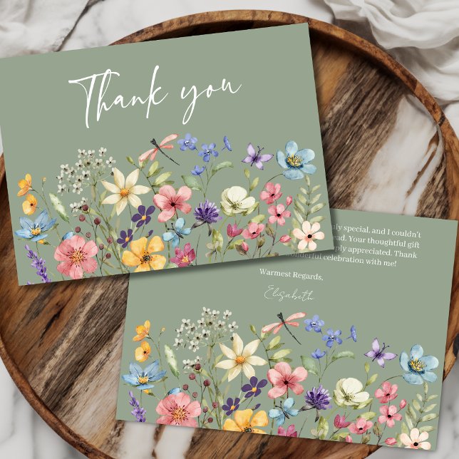 Wildflower Sage Green Floral Bridal Shower  Thank You Card (Creator Uploaded)