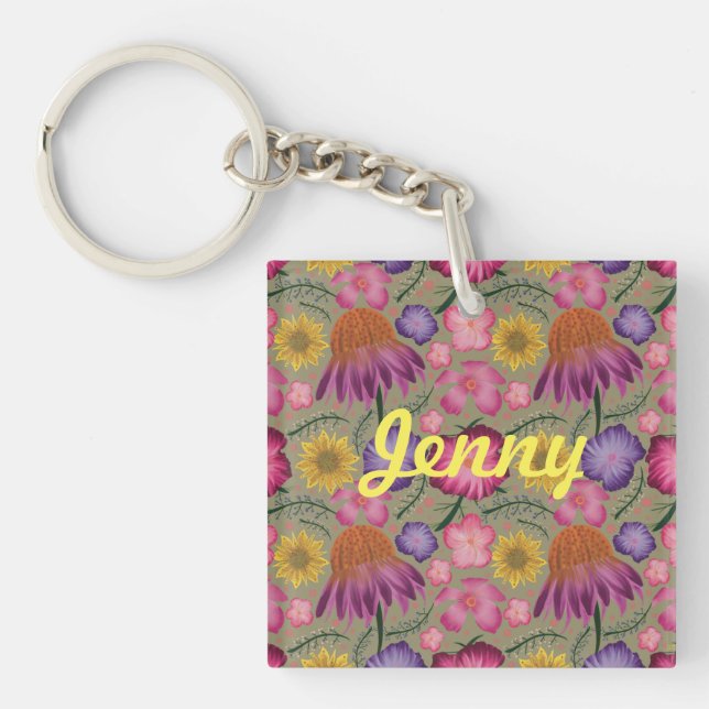 Wildflower Sage Green Floral Keychain (Front)