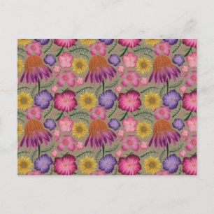 Wildflower Sage Green Floral Pattern Postcard