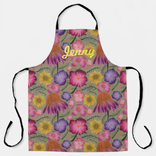 Wildflower Sage Green Floral Personalised Apron